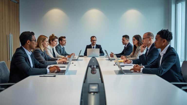 Profissional participando de reunião corporativa em inglês
