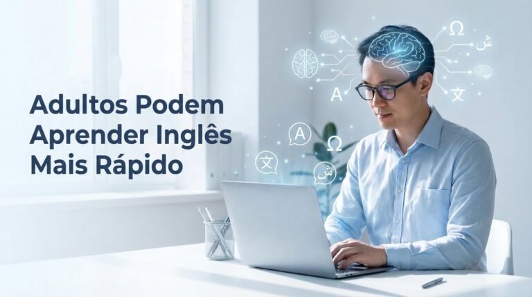 Adulto aprendendo inglês com elementos de neurociência e aprendizagem