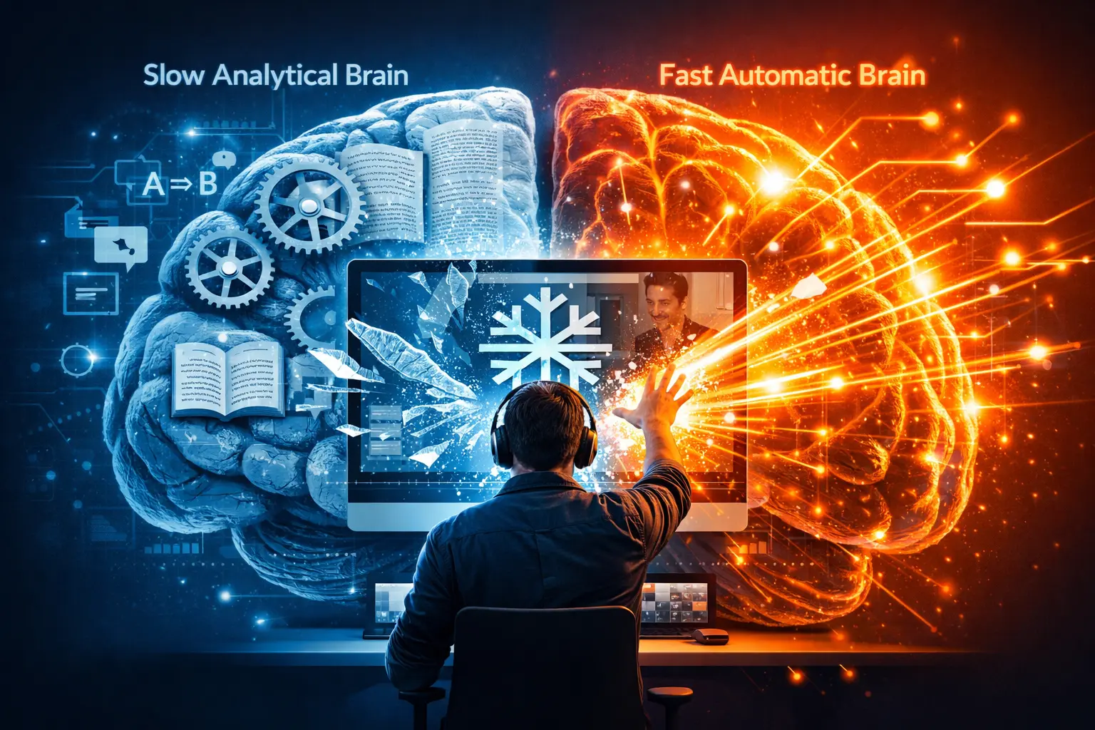 Ilustração conceitual sobre o congelamento biológico da fala em inglês para profissionais de TI.