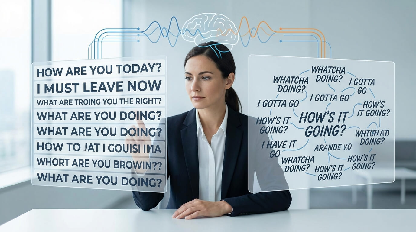 Profissional tentando compreender inglês nativo falado rapidamente em ambiente corporativo