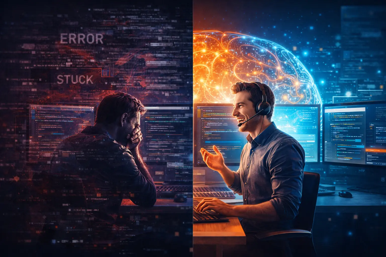 Desenvolvedor de software em call internacional superando o medo de falar inglês através da neurociência.